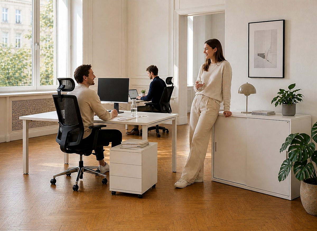 Reoffice Team in Wien - Menschen bei der Arbeit in moderner Büroumgebung mit Reoffice-Möbeln